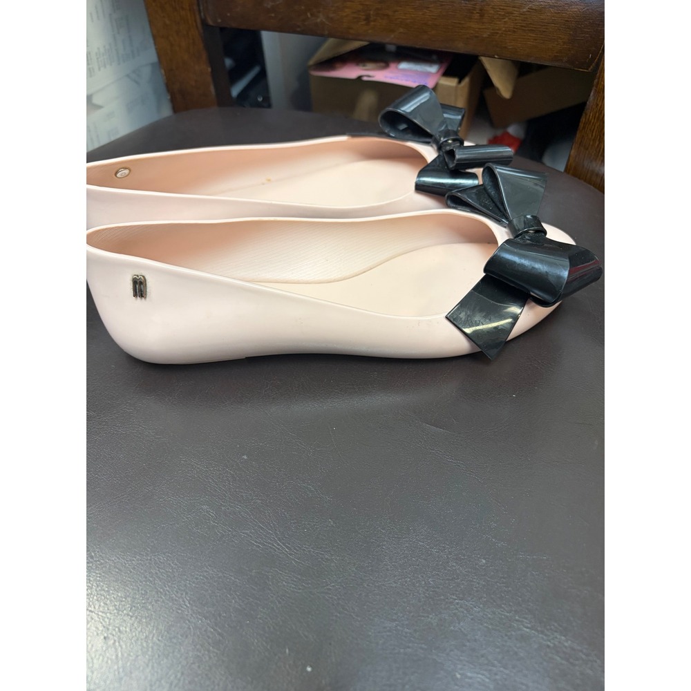 Melissa Ultragirl Jelly Ballet Flats Pink Black Bow Shoes Womens Size 7 EUR 38 - Picture 3 of 5